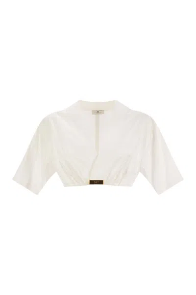 Elisabetta Franchi Stretch Cotton Top With Logo Detail In White