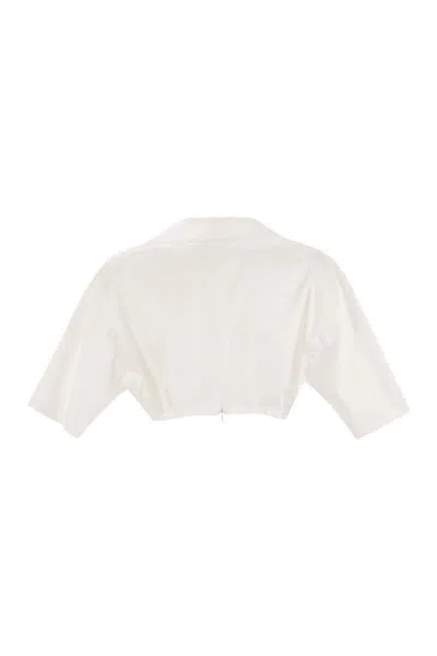 Elisabetta Franchi Stretch Cotton Top With Logo Detail In White