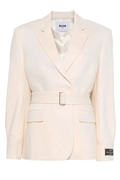 Msgm Double Breast Viscose Blend Blazer In Bianco
