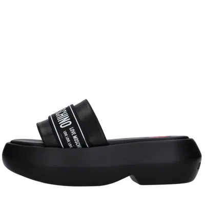 Love Moschino 75mm Platform Leather Slides In Nero Scuri