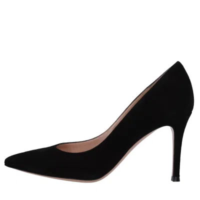 Gianvito Rossi Black Chamois Leather Pumps With Heel In Black