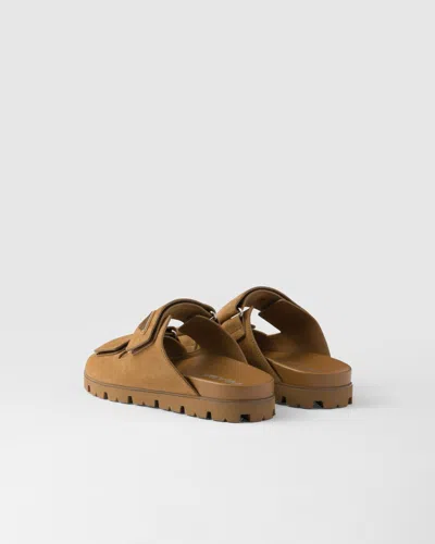 Prada Suede Triangle Sandals In Cinnamon