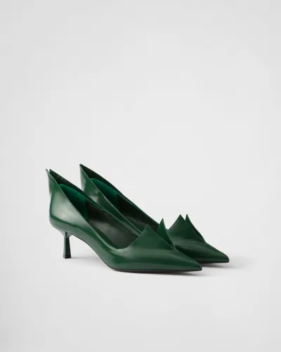 Prada Women's Brushed Leather Dã©colletã© In Fir Green
