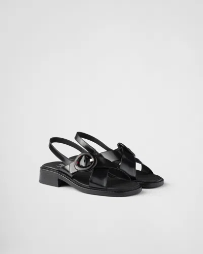 Prada Brused Leather Sandals In Black