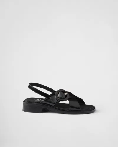 Prada Brused Leather Sandals In Black