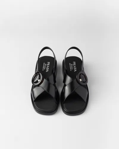 Prada Brused Leather Sandals In Black