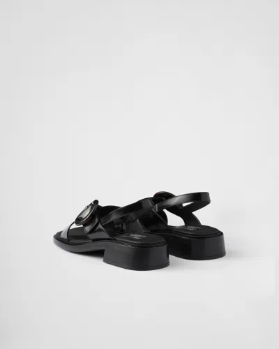 Prada Brused Leather Sandals In Black