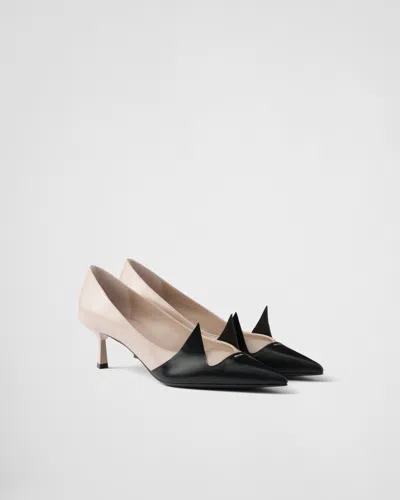 Prada Two-tone Brushed Leather Pumps In Silk/black