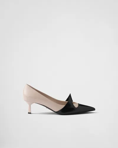Prada Two-tone Brushed Leather Pumps In Silk/black
