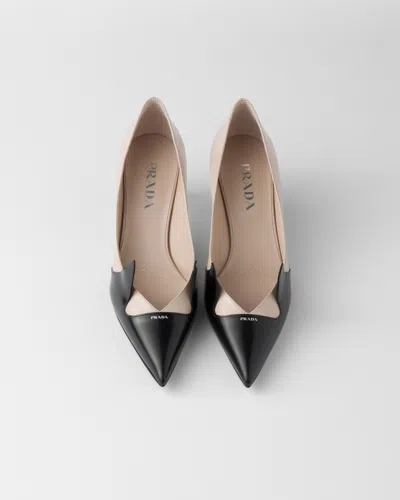 Prada Two-tone Brushed Leather Pumps In Silk/black