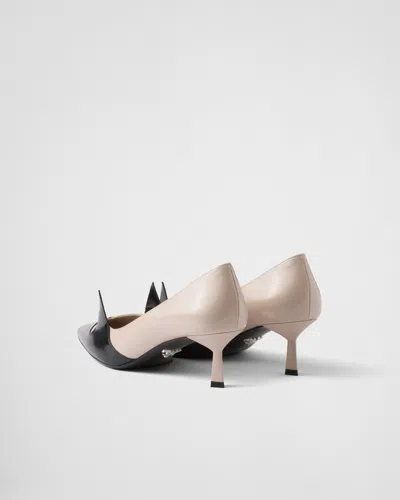Prada Two-tone Brushed Leather Pumps In Silk/black