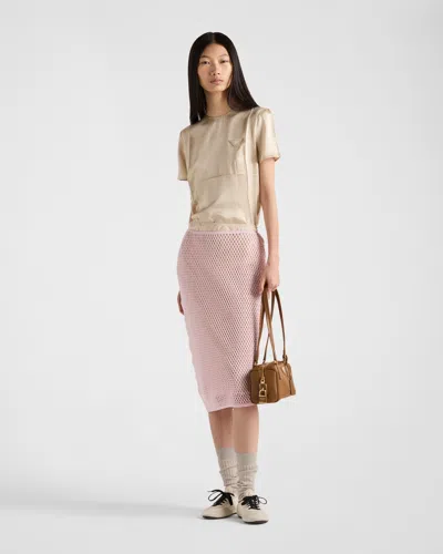 Prada Open Weave Midi Skirt In Petal Pink