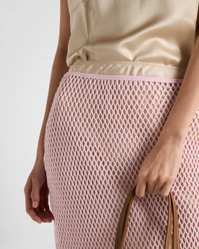 Prada Open Weave Midi Skirt In Petal Pink
