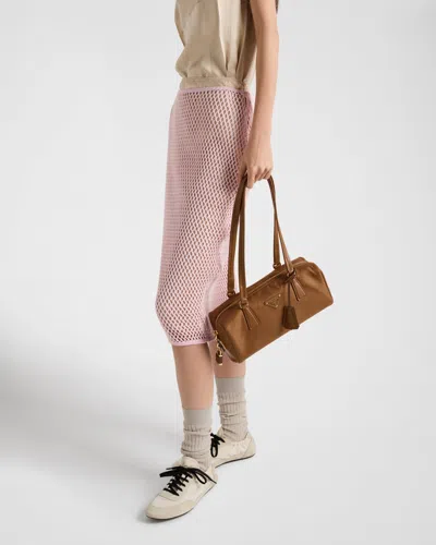 Prada Open Weave Midi Skirt In Petal Pink