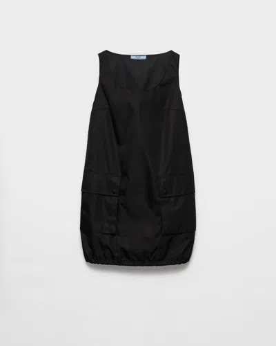 Prada Front Embossed Mini Dress Re-nylon Round Neck In Black