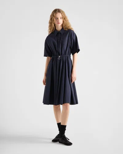 Prada Drawstring Pleated Midi Dress In Navy
