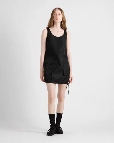 Prada Front Embossed Mini Dress Re-nylon Round Neck In Black