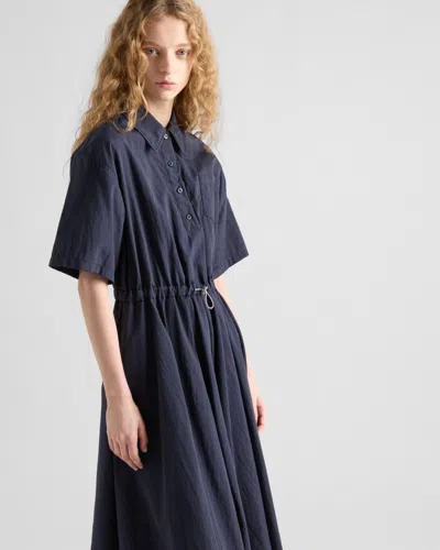 Prada Drawstring Pleated Midi Dress In Navy