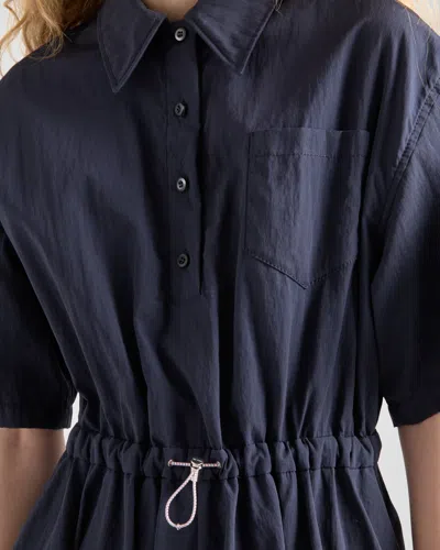 Prada Drawstring Pleated Midi Dress In Navy