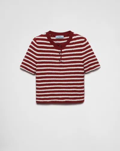 Prada Embroidered Terry Fabric Polo Shirt In Amaranth/natural