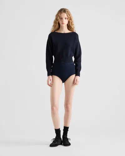 Prada Maglia Scollo Barca In Cotone In Navy