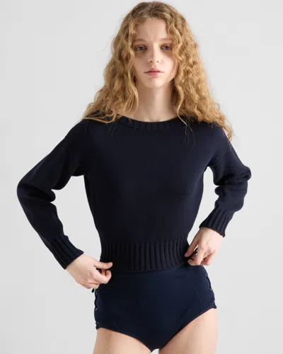 Prada Maglia Scollo Barca In Cotone In Navy