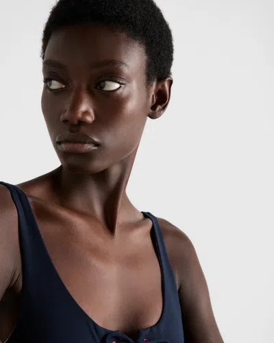 Prada Lace-up Swimsuit In Navy