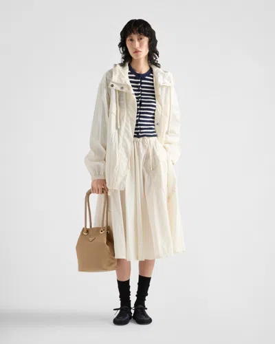 Prada Striped Three-quarter Sleeve Knit Cardigan In Navy Blue/natural