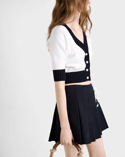 Prada Cropped Cotton Cardigan In White/blue