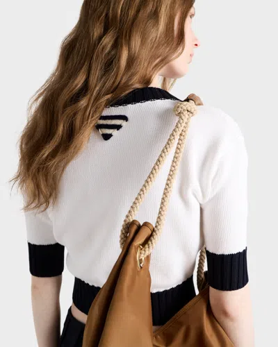 Prada Cropped Cotton Cardigan In White/blue