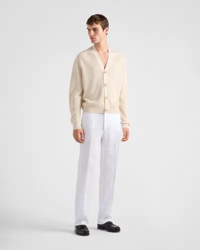 Prada Men's Sartorial Linen Pants In White