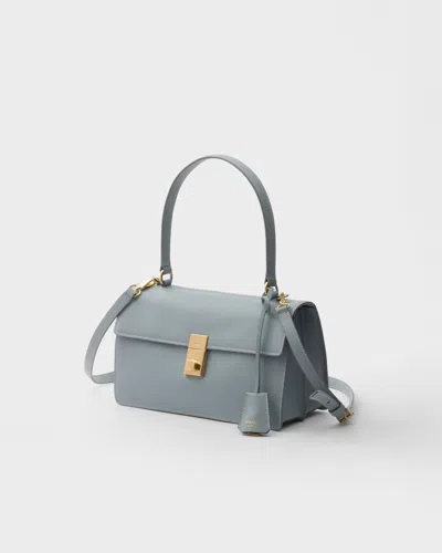 Prada Leather Structured Handbag Gold-tone Hardware In Silver