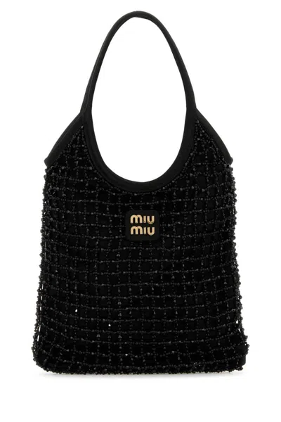 Miu Miu Women Embellished Satin Handbag In Black