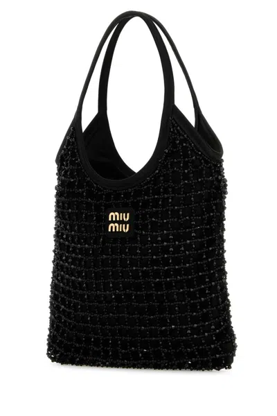 Miu Miu Women Embellished Satin Handbag In Black