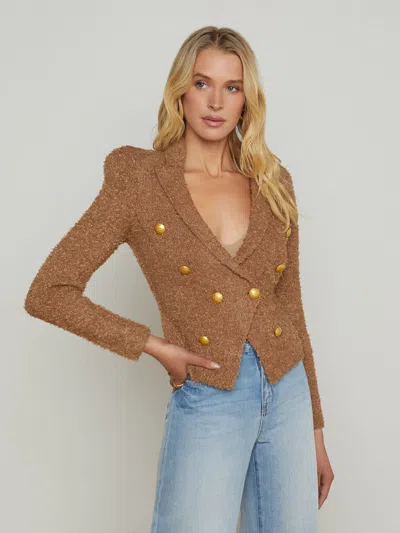 L Agence Brooke Double-breasted Cropped Blazer In Dark Cappuccino/gold