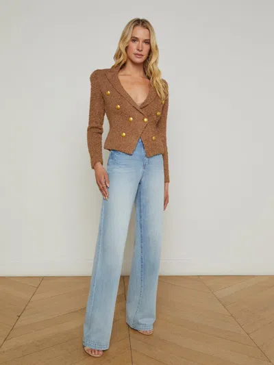 L Agence Brooke Double-breasted Cropped Blazer In Dark Cappuccino/gold