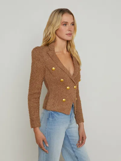 L Agence Brooke Double-breasted Cropped Blazer In Dark Cappuccino/gold