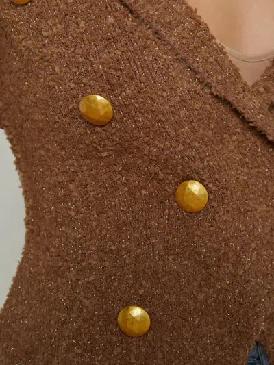 L Agence Brooke Double-breasted Cropped Blazer In Dark Cappuccino/gold