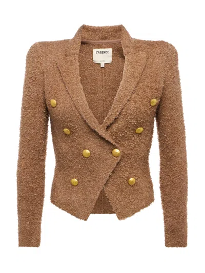 L Agence Brooke Double-breasted Cropped Blazer In Dark Cappuccino/gold
