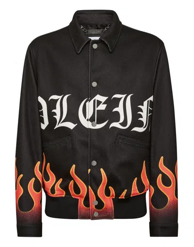Philipp Plein Flame-print Bomber Jacket In Black