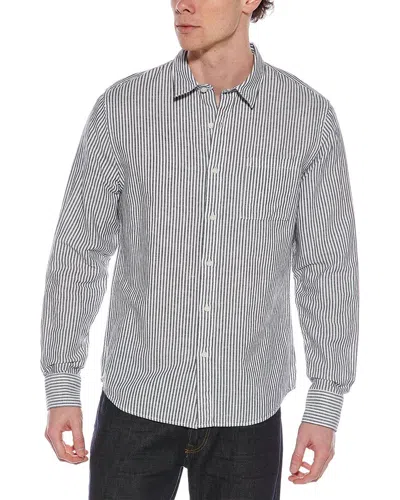 Vince Stripe Linen-blend Button-down Shirt In Blue