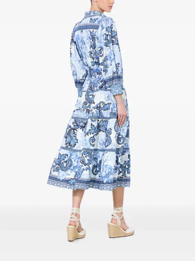Alice And Olivia Geneva Scroll Symphony Midi Dress In Blue In Neutrals