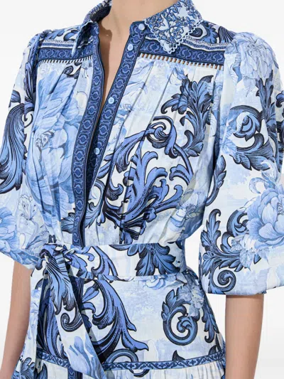 Alice And Olivia Geneva Scroll Symphony Midi Dress In Blue In Neutrals