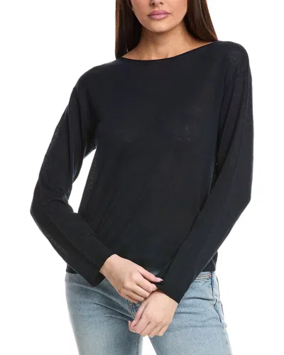 Vince Dropped-shoulder Boat Neck Linen-blend Sweater In Blue