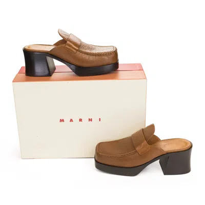 Marni Leather Heeled Mule In Brown