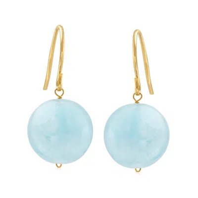 Ross-simons 12mm Aquamarine Drop Earrings In 14kt Yellow Gold In Blue