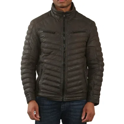 Truclothing Quilted Puffer Soft Napa Leather Jacket In Brown