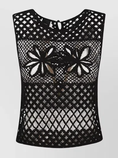 Pinko Fantasy Net Crochet Floral Top Keyhole In Black