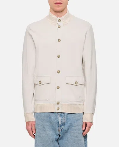 Fay Buttoned Beige Bomber Jacket With Ribbed Details In Neutral