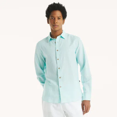 Nautica Mens Linen Shirt In Blue